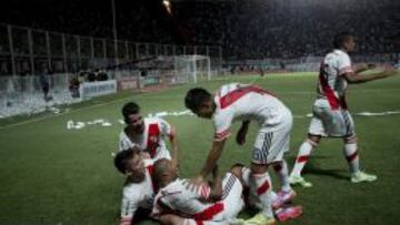 River Plate celebra el gol que le dio el triunfo en la vuelta ante San Lorenzo. 