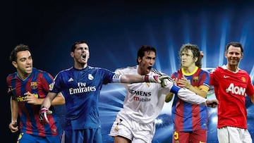 Xavi, Casillas, Ra&uacute;l, Puyol y Giggs, leyendas de la Champions League.