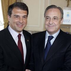Florentino felicitó a Laporta por la lona del Bernabéu