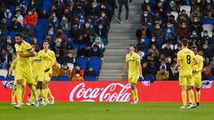 Villarreal&#039;s Spanish forward Gerard Moreno (3R) celebrates scoring his team&#039;s second goal during the Spanish league football match between Real Sociedad and Villarreal CF at the Anoeta stadium in San Sebastian on December 18, 2021. (Photo by AND