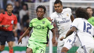 Gelson, con el Sporting, ante el Madrid en el Bernabéu.