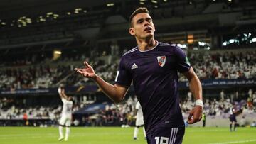 Rafael Santos Borr&eacute; celebra un gol anotado con River Plate durante el Mundial de Clubes 2018.