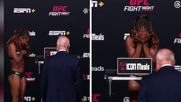 Angela Hill’s embarrassing weigh in moment caught on camera