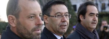 Sandro Rosell, Josep Maria Bartomeu and Barcelona's managing director Ignacio Mestre