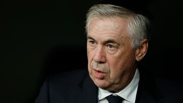 Real Madrid's Italian coach Carlo Ancelotti looks on before the start of the Spanish league football match between Real Madrid CF and Granada FC at the Santiago Bernabeu stadium in Madrid on December 1, 2023. (Photo by OSCAR DEL POZO / AFP)