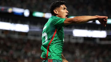 CHARLOTTE, NORTH CAROLINA - OCTOBER 14: Carlos Antuna #15 of M�xico reacts after scoring a goal during the second half of their match against Ghana at Bank of America Stadium on October 14, 2023 in Charlotte, North Carolina.   Jared C. Tilton/Getty Images/AFP (Photo by Jared C. Tilton / GETTY IMAGES NORTH AMERICA / Getty Images via AFP)