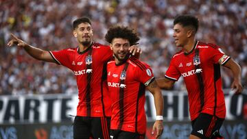 Futbol, Colo Colo vs Club Atlético Colón.
El jugador de Colo Colo, Maximiliano Falcón, celebra su gol contra Club Atlético Colón durante el partido amistoso disputado en el estadio Monumental en Santiago, Chile.