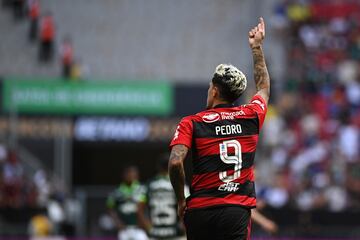 AMDEP760. BRASILIA (BRASIL), 28/01/2023.- Pedro de Flamengo celebra un gol hoy, en la final de la Supercopa de Brasil entre Palmeiras y Flamengo en el estadio Mane Garrincha en Brasilia (Brasil). EFE/ Andre Borges
