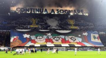 En el clásico Inter - Juve. La 'Curve Nord' realizó un tifo sobre el escándalo que tuvo la Juventus 