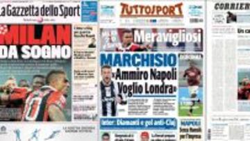La prensa italiana se rinde al Milan y a su entrenador Allegri con el 2-0 ante el Barcelona en Champions.