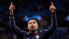 Soccer Football - Champions League - Quarter Final - Second Leg - Manchester City v Real Madrid - Etihad Stadium, Manchester, Britain - April 17, 2024 Real Madrid's Jude Bellingham celebrates winning the penalty shootout Action Images via Reuters/Jason Cairnduff