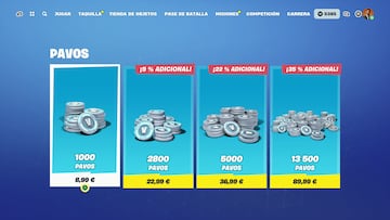 fortnite pavos tienda