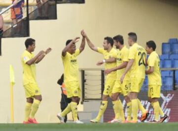 Celebración de los jugadores del Villarreal. 