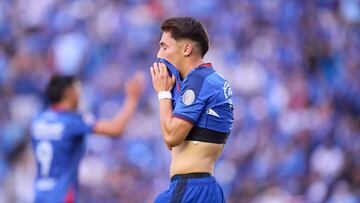Rodrigo Huescas of Cruz Azul during the Semifinals second leg match between Cruz Azul and Monterrey as part of the Torneo Clausura 2024 Liga BBVA MX at Ciudad de los Deportes Stadium on May 19, 2024 in Mexico City, Mexico.