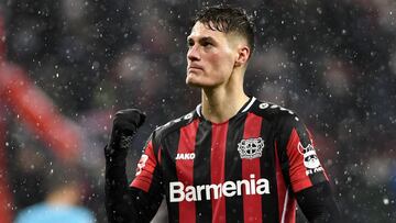 LEVERKUSEN, GERMANY - DECEMBER 04: (BILD OUT) Patrick Schick of Bayer 04 Leverkusen celebrates after scoring his teams fifth goal during the Bundesliga match between Bayer 04 Leverkusen and SpVgg Greuther Fv&ordm;rth at BayArena on December 4, 2021 in Lev