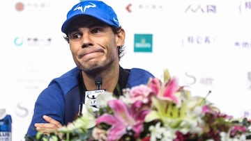 BEIJING, CHINA - OCTOBER 02: Rafael Nadal of Spain attends a press conference on day three of the 2017 China Open on October 2, 2017 in Beijing, China. (Photo by VCG/VCG via Getty Images)