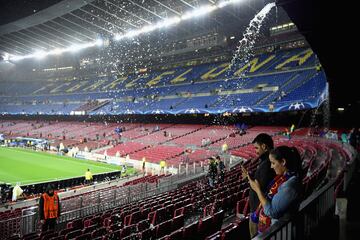 Impresionante tromba de agua antes del Barcelona-Olympiacos