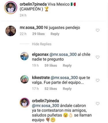 Orbelín Pineda responde a insulto en Instagram