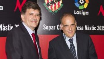 Josep Mar&iacute;a Andre, presidente del N&agrave;stic, con Javier Tebas.
 