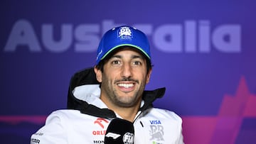 Melbourne (Australia), 21/03/2024.- Australian driver Daniel Ricciardo of Racing Bulls during a drivers press conference at the Albert Park Grand Prix Circuit in Melbourne, Australia, 21 March 2024. The 2024 Australia Formula 1 Grand Prix is held on 24 March. (Fórmula Uno) EFE/EPA/JOEL CARRETT AUSTRALIA AND NEW ZEALAND OUT
