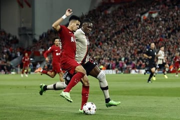 Luis Diaz of Liverpool and Calvin Bassey of Ajax during the UEFA Champions League Group A match.