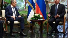 Russia's Foreign Minister Sergei Lavrov attends a meeting with Cuba's President Miguel Diaz-Canel in Havana, Cuba April 20, 2023. Russian Foreign Ministry/Handout via REUTERS ATTENTION EDITORS - THIS IMAGE WAS PROVIDED BY A THIRD PARTY. NO RESALES. NO ARCHIVES. MANDATORY CREDIT.