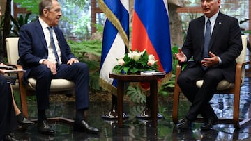 Russia's Foreign Minister Sergei Lavrov attends a meeting with Cuba's President Miguel Diaz-Canel in Havana, Cuba April 20, 2023. Russian Foreign Ministry/Handout via REUTERS ATTENTION EDITORS - THIS IMAGE WAS PROVIDED BY A THIRD PARTY. NO RESALES. NO ARCHIVES. MANDATORY CREDIT.