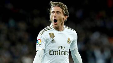 Modric celebra un gol con el Madrid.