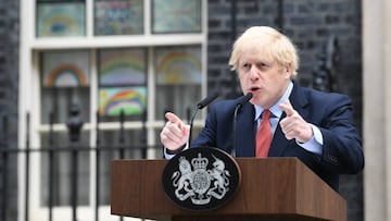 27 April 2020, England, London: UK Prime Minister Boris Johnson makes a statement outside 10 Downing Street, as he resumes working after spending two weeks recovering from Covid-19. Photo: Stefan Rousseau/PA Wire/dpa
 
 
 27/04/2020 ONLY FOR USE IN SPAIN