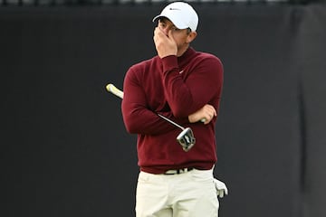 Northern Ireland's Rory McIlroy reacts on the 17th green during his second round, on day two of the 152nd Open.