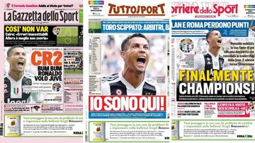 Las portadas de La Gazzetta dello Sport, Tuttosport y Corriere dello Sport.