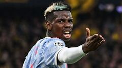 Manchester United&#039;s French midfielder Paul Pogba reacts during the UEFA Champions League Group F football match between Young Boys and Manchester United at Wankdorf stadium in Bern, on September 14, 2021. (Photo by Fabrice COFFRINI / AFP)