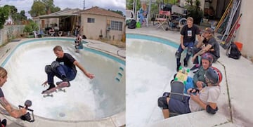 Tony y Riley Hawk, Ozzie y Eddie Elguera en el pool.