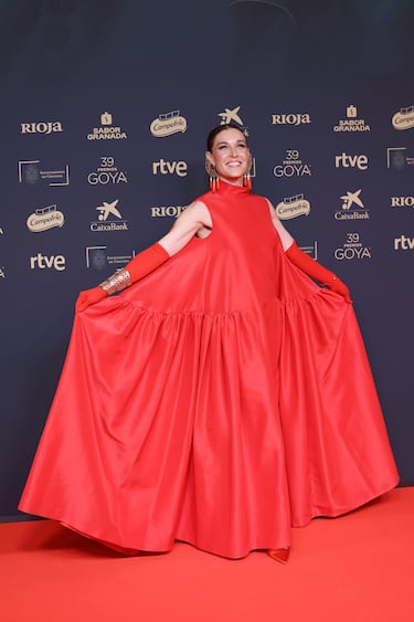  Raquel Sánchez Silva, presentadora de Maestros de la Costura, a su llegada a la alfombra roja de los Premios Goya. 