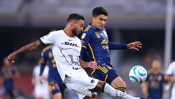 (L-R), Nathanael Ananias of Pumas and Nicolas Ibanez of Tigres during the game Pumas UNAM vs Tigres UANL, corresponding to Round 06 of the Torneo Apertura 2023 of the Liga BBVA MX, at Olimpico Universitario Stadium, on August 27, 2023.
<br><br>
(I-D), Nathanael Ananias de Pumas y Nicolas Ibanez de Tigres durante el partido Pumas UNAM vs Tigres UANL, correspondiente a la Jornada 06 del Torneo Apertura 2023 de la Liga BBVA MX, en el Estadio Olimpico Universitario, el 27 de Agosto
