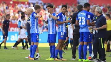 El Málaga en su partido ante el Sevilla.