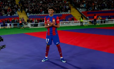 1-0. Lamine yamal celebra el primer gol que marca en el minuto 72 de partido.