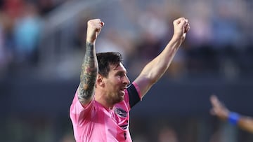 FORT LAUDERDALE, FLORIDA - MAY 28: Lionel Messi #10 of Inter Miami CF celebrates after scoring the team's first goal during the MLS match between Inter Miami CF and CF Montr�al at Chase Stadium on May 28, 2025 in Fort Lauderdale, Florida. Megan Briggs/Getty Images/AFP (Photo by Megan Briggs / GETTY IMAGES NORTH AMERICA / Getty Images via AFP)