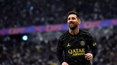 RIYADH, SAUDI ARABIA - JANUARY 19: Leo Messi of Paris Saint-Germain looks on during the friendly match between Paris Saint-Germain and Riyadh XI at King Fahd International Stadium on January 19, 2023 in Riyadh, Saudi Arabia. (Photo by Aurelien Meunier - PSG/PSG via Getty Images)