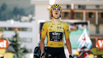 Geraint Thomas celebra una de sus victorias en el Tour de Francia.