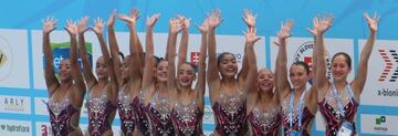 La selección chilena juvenil de natación artística, en la final del Mundial de la categoría en Eslovaquia 2019.