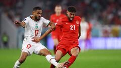 Soccer Football - FIFA World Cup Qatar 2022 - Group F - Canada v Morocco - Al Thumama Stadium, Doha, Qatar - December 1, 2022 Canada's Jonathan Osorio in action with Morocco's Sofiane Boufal REUTERS/Lee Smith