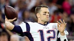 New England Patriots' quarterback Tom Brady warms up before the start of Super Bowl LI against the Atlanta Falcons in Houston, Texas.