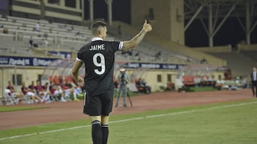 El delantero español Jaime Romero celebra un gol en la fase previa de la Champions.