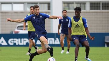 David García durante el entrenamiento de esta mañana.