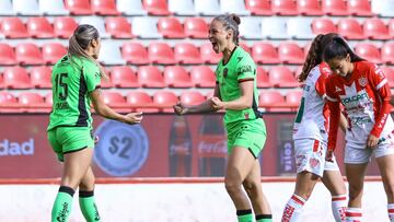 Janelly Farias celebrates her goal 0-2 of Juarez during the 12th round match between Necaxa and FC Juarez as part of the Torneo Clausura 2024 Liga MX Femenil at Victoria Stadium, on March 25, 2024 in Aguascalientes, Mexico.