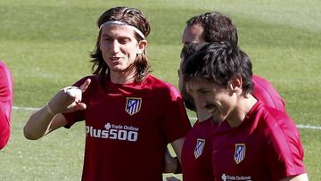 Filipe Luis, en el entrenamiento de Atl&eacute;tico.