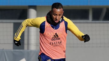 Sebastián Villa en un entrenamiento de Boca Juniors