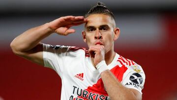 Soccer Football - Copa Libertadores - River Plate v Liga de Quito - Estadio Libertadores de America, Buenos Aires, Argentina - October 20, 2020 River Plate&#039;s Rafael Santos Borre celebrates scoring their first goal Pool via REUTERS/Agustin Marcarian     TPX IMAGES OF THE DAY