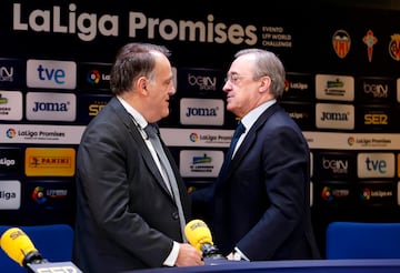 26/11/15 PRESENTACION TORNEO LA LIGA PROMISES 
JAVIER TEBAS PRESIDENTE LFP FLORENTINO PEREZ PRESIDENTE REAL MADRID 